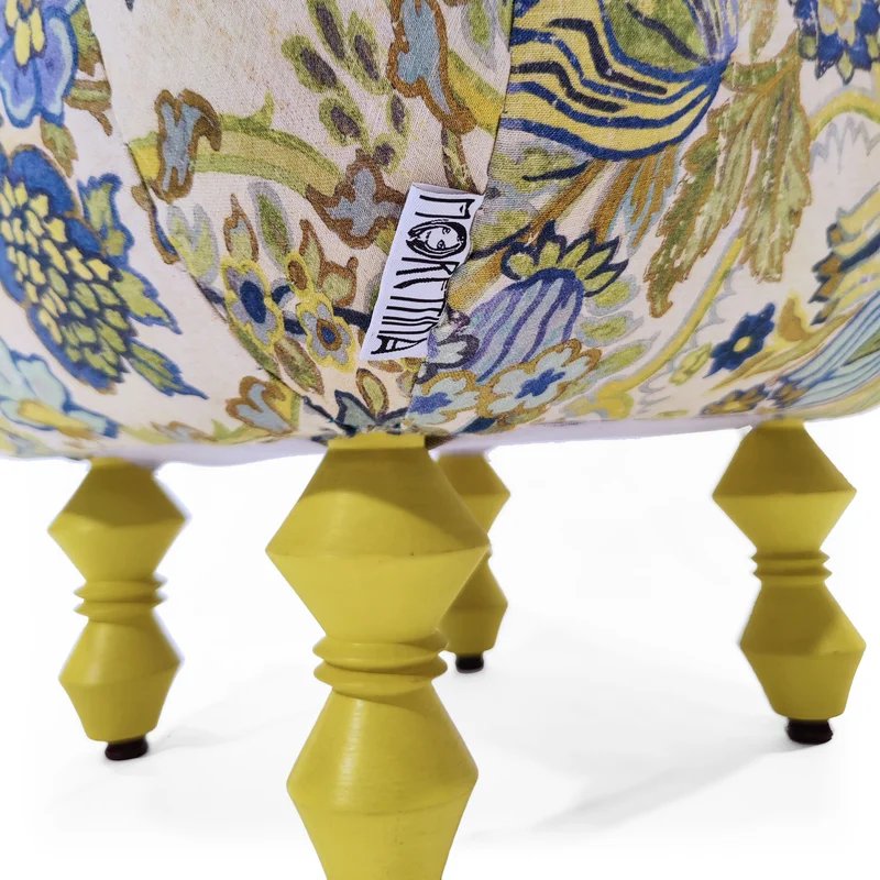 Playful baroque contemporary design. Details of a footstool