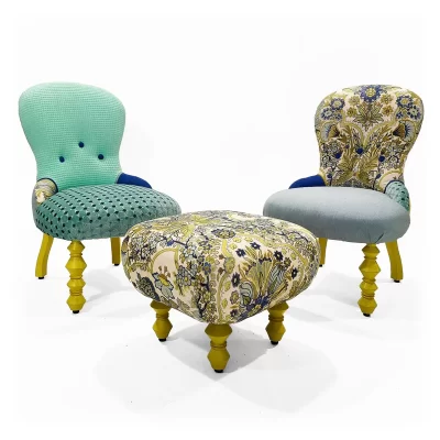 Playful baroque contemporary design. CONTESSA ELEONORA COLLECTION. Tiny cozy armchairs.