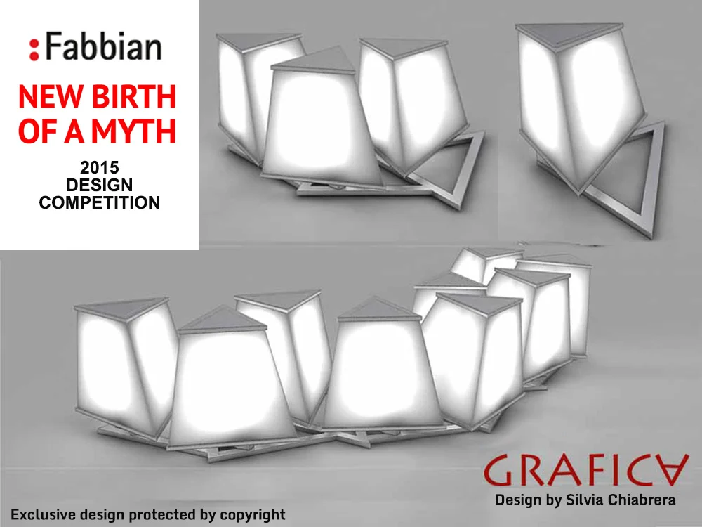 Original custom furniture design for brand projects “Grafica” lighting model designed by architect Silvia Chiabrera for the “Birth of a Myth” contest by Fabbian