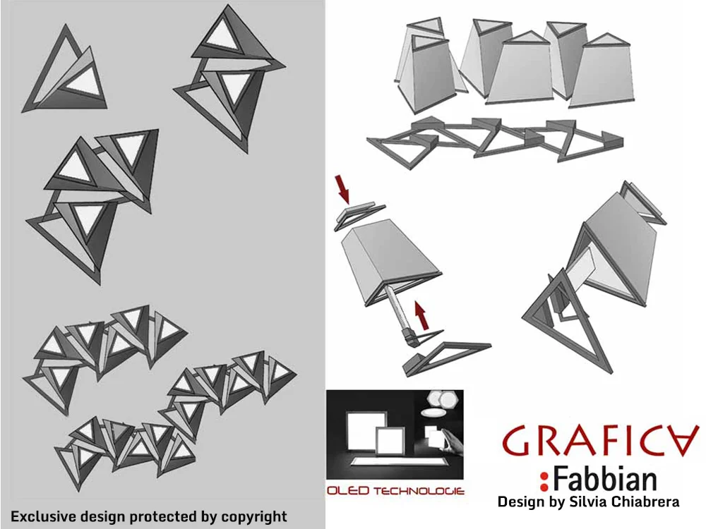 Original custom furniture design for brand projects “Grafica” lighting model designed by architect Silvia Chiabrera for the “Birth of a Myth” contest by Fabbian Italian lighting. Plans