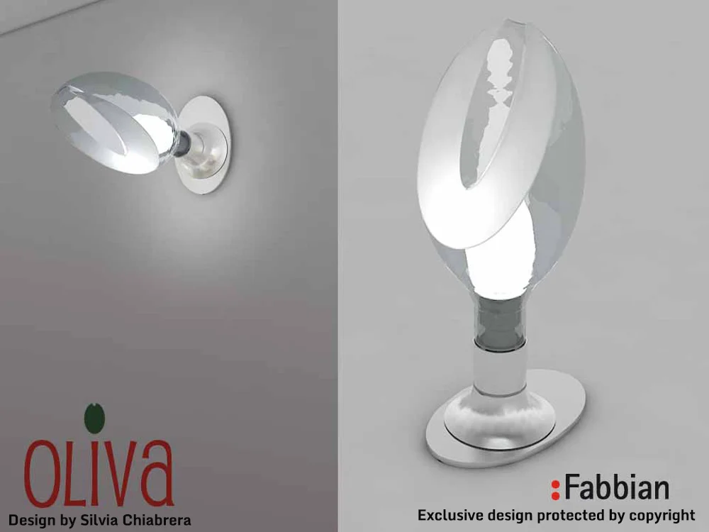 Original custom furniture design for brand projects “Oliva” lighting model designed by architect Silvia Chiabrera for the “Birth of a Myth” contest by Fabbian