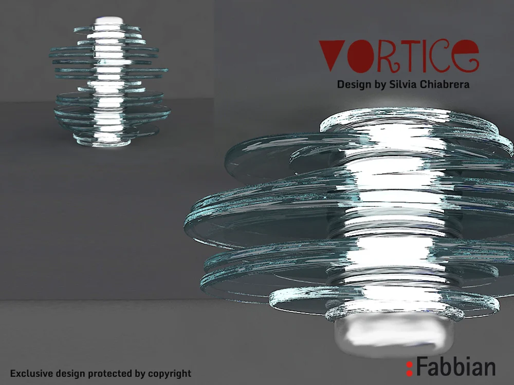 Original custom furniture design for brand projects “Vortice” lighting model designed by architect Silvia Chiabrera for the “Birth of a Myth” contest by Fabbian