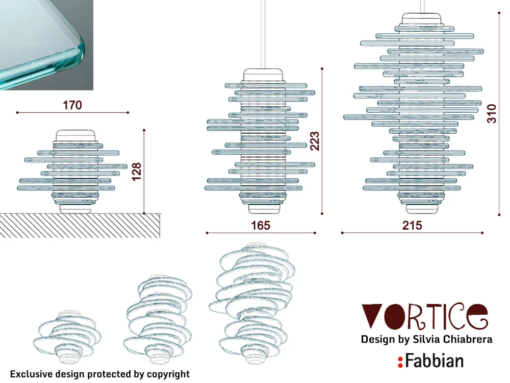 Original custom furniture design for brand projects “Vortice” lighting model designed by architect Silvia Chiabrera for the “Birth of a Myth” contest by Fabbian Italian lighting. Plans