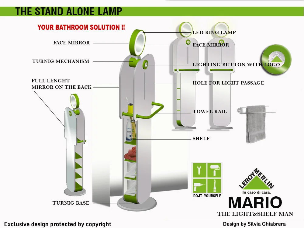 Original custom furniture design for brand projects “Mario” lighting cabinet designed by architect Silvia Chiabrera for the design contest by Leroy Merlin.Plans