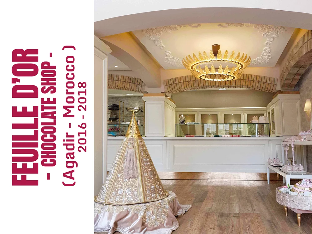 Commercial Design Solutions by Silvia Chiabrera architect. Feuille d'Or Chocolatier - chocolate shop in Agadir, Morocco