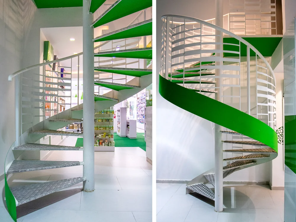 Original staircase design by Silvia chiabrera architect for a pharmacy in Casablanca