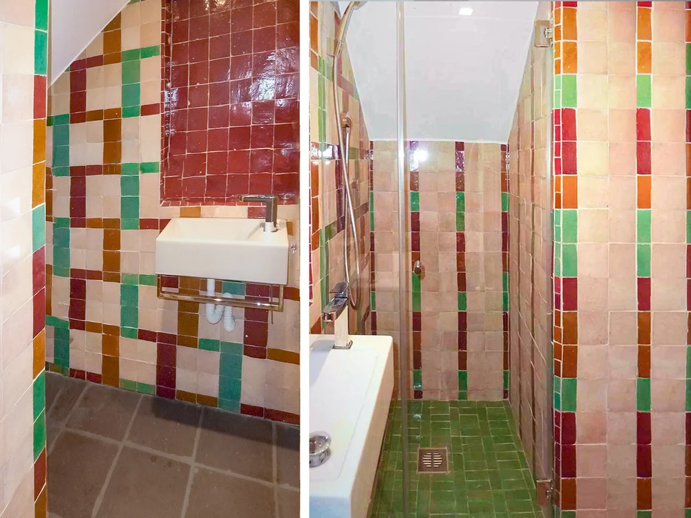 Residential Design . Unique custom residence design by Silvia Chiabrera architect. Appartment in Nervi, Genoa, Italy. Moroccan influences with Moroccan zellij toilet.