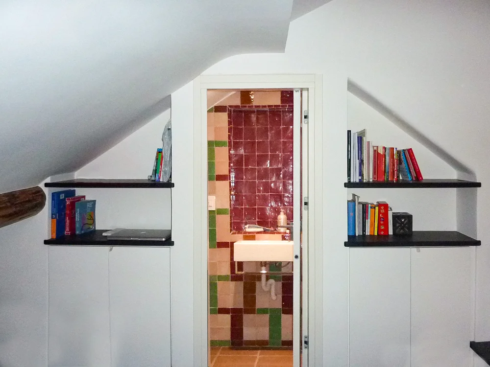 Residential Design . Unique custom residence design by Silvia Chiabrera architect. Appartment in Nervi, Genoa, Italy. Moroccan influences with Moroccan zellij bathroom