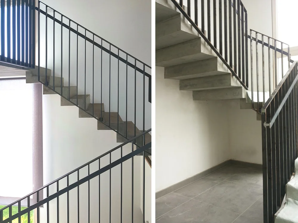 Commercial & Residential Design . Unique custom residence design by Silvia Chiabrera architect. Villa in Pavie, Italy. Contemporary concrete stairs.