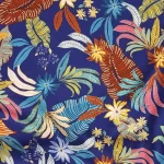 Colorful Bohemian lamp fabric with tropical prints on blue background