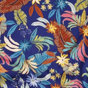 Colorful Bohemian lamp fabric with tropical prints on blue background
