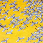 Colorful Bohemian lamp fabric with birds prints on safran background