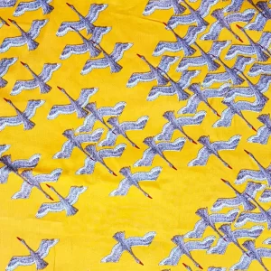 Colorful Bohemian lamp fabric with birds prints on safran background