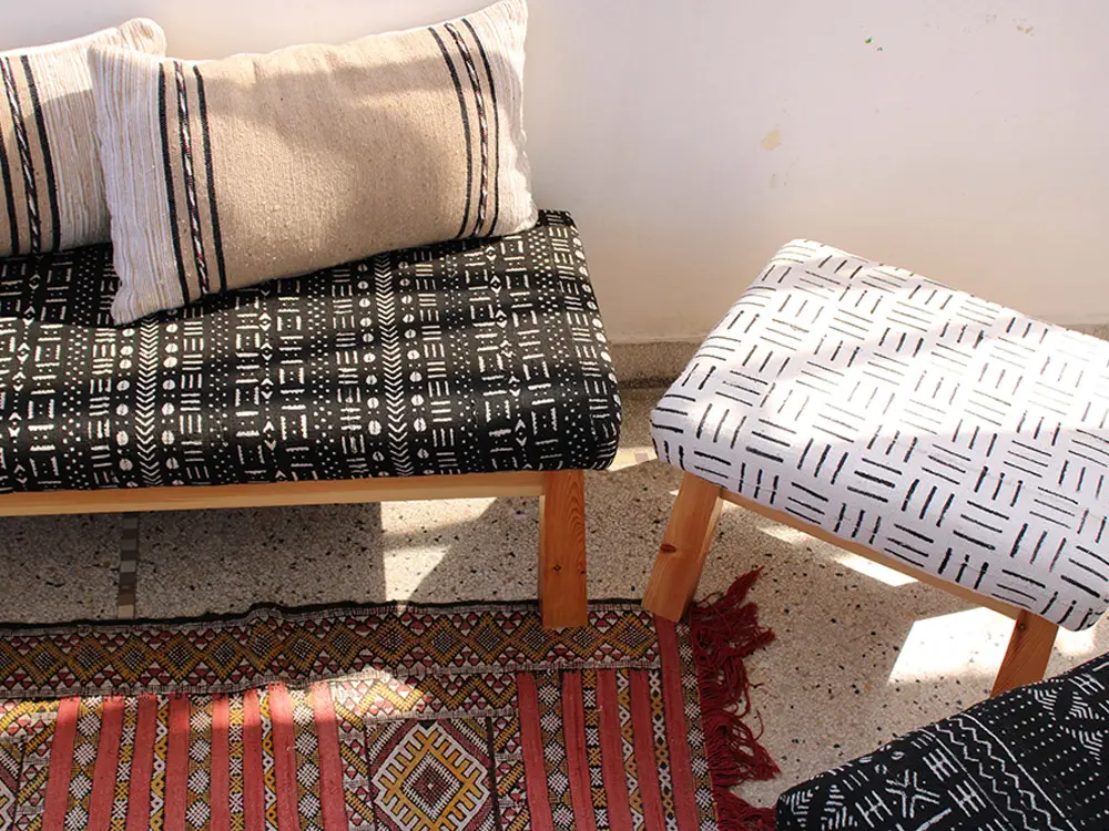 Afro Tribal Style Furniture . Bogolan Benches. Eclectic Bohemian Furniture by MORETTINA DESIGN